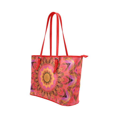 Abstract Peach Violet Mandala Ribbon Candy Lace Leather Tote Bag/Small (Model 1651)