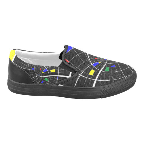 Swirl Grid with Colors Red Blue Green Yellow White Women's Unusual Slip-on Canvas Shoes (Model 019)