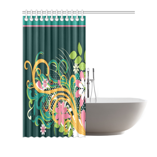 Polka Dots Flowers and Flourishes Shower Curtain 72"x72"