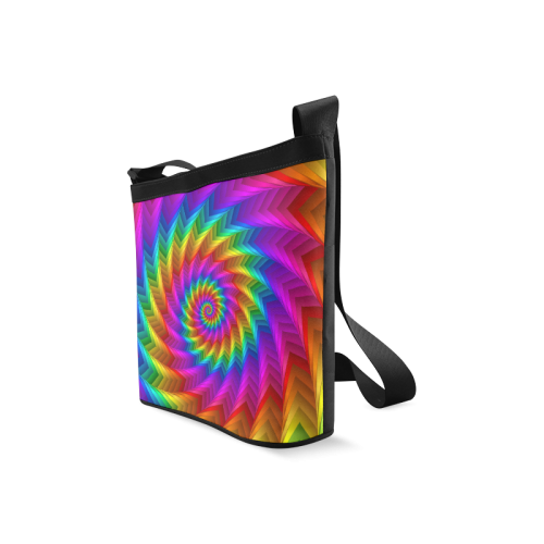 Psychedelic Rainbow Spiral Fractal Crossbody Bags (Model 1613)