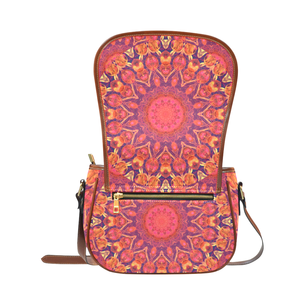 Sunburst, Abstract Peach Cream Orange Star Quilt Saddle Bag/Small (Model 1649) Full Customization
