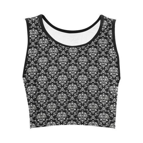 Black and White Damask Women's Crop Top (Model T42)
