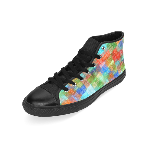 Funny Colorful Check Men’s Classic High Top Canvas Shoes /Large Size (Model 017)