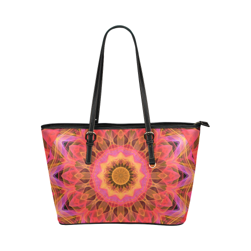 Abstract Peach Violet Mandala Ribbon Candy Lace Leather Tote Bag/Small (Model 1651)