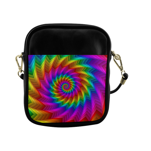 Psychedelic Rainbow Spiral Fractal Sling Bag (Model 1627)