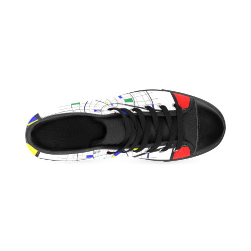 Swirl Grid with Colors Red Blue Green Yellow Men’s Classic High Top Canvas Shoes /Large Size (Model 017)