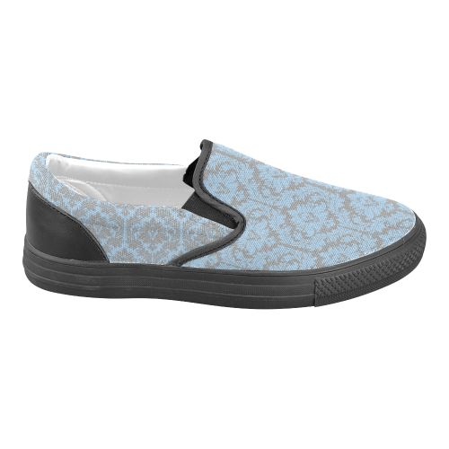 autumn fall colors grey blue damask Women's Unusual Slip-on Canvas Shoes (Model 019)