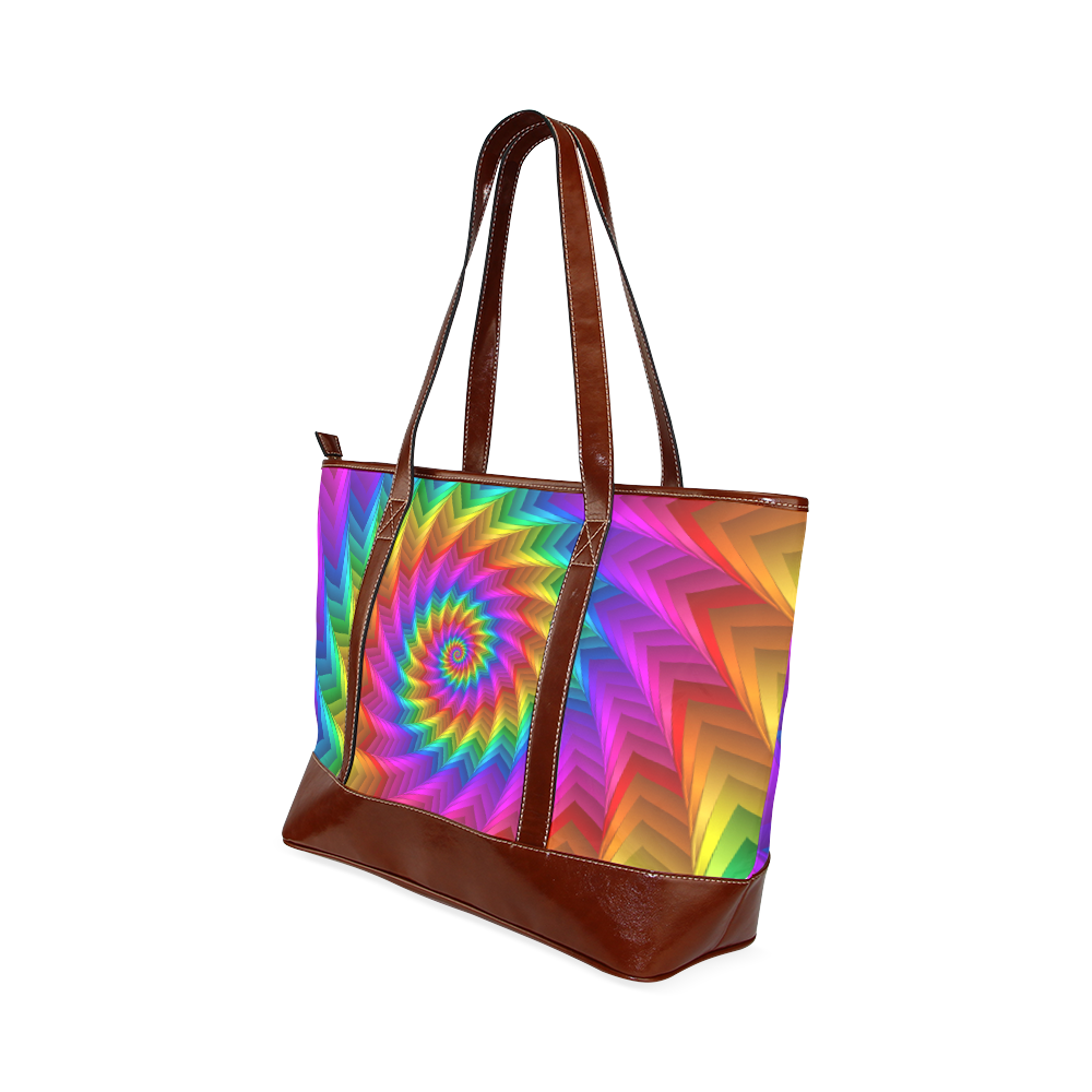Psychedelic Rainbow Spiral Fractal Tote Handbag (Model 1642)