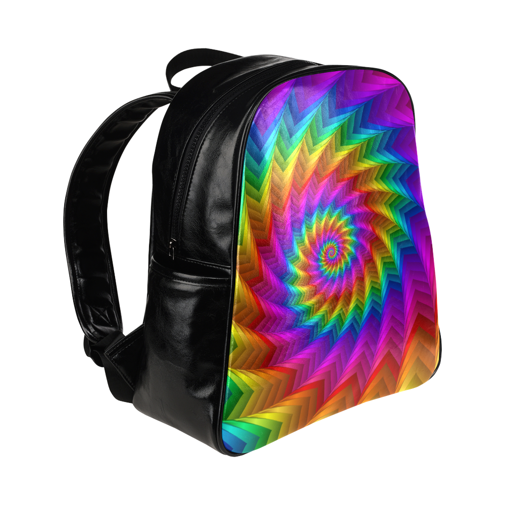 Psychedelic Rainbow Spiral Fractal Multi-Pockets Backpack (Model 1636)