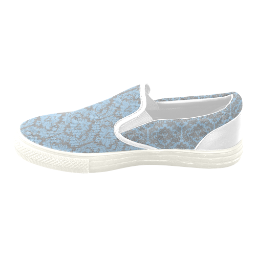 autumn fall colors grey blue damask Women's Unusual Slip-on Canvas Shoes (Model 019)