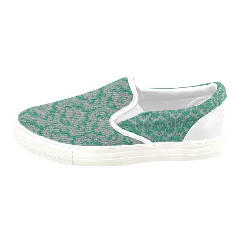 autumn fall colors green grey damask Women's Unusual Slip-on Canvas Shoes (Model 019)