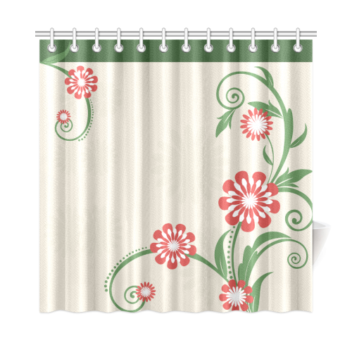 Simple Red and White Flowers Curling Leaves Shower Curtain 72"x72"