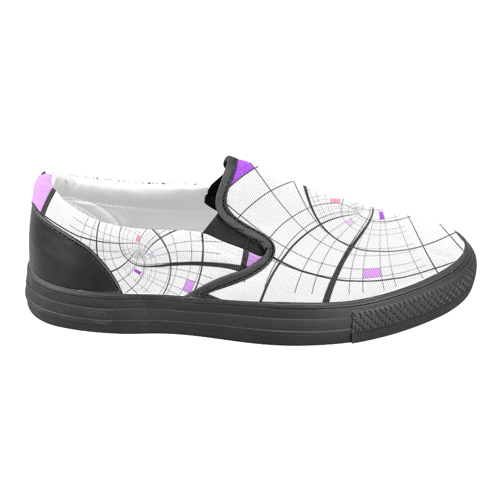 Swirl Grid Lilac Rose Spiral Women's Unusual Slip-on Canvas Shoes (Model 019)