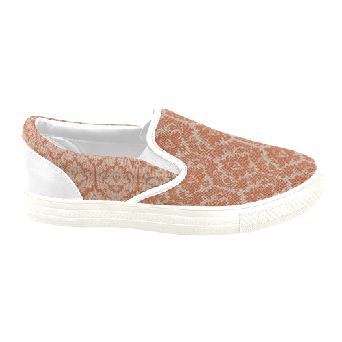 autumn fall color red beige damask Women's Unusual Slip-on Canvas Shoes (Model 019)