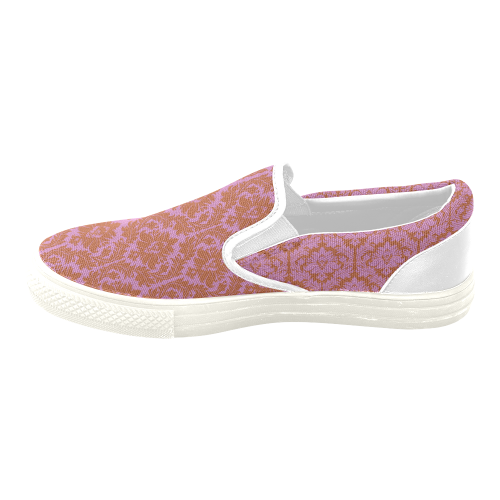 autumn fall colors pink red damask Women's Unusual Slip-on Canvas Shoes (Model 019)