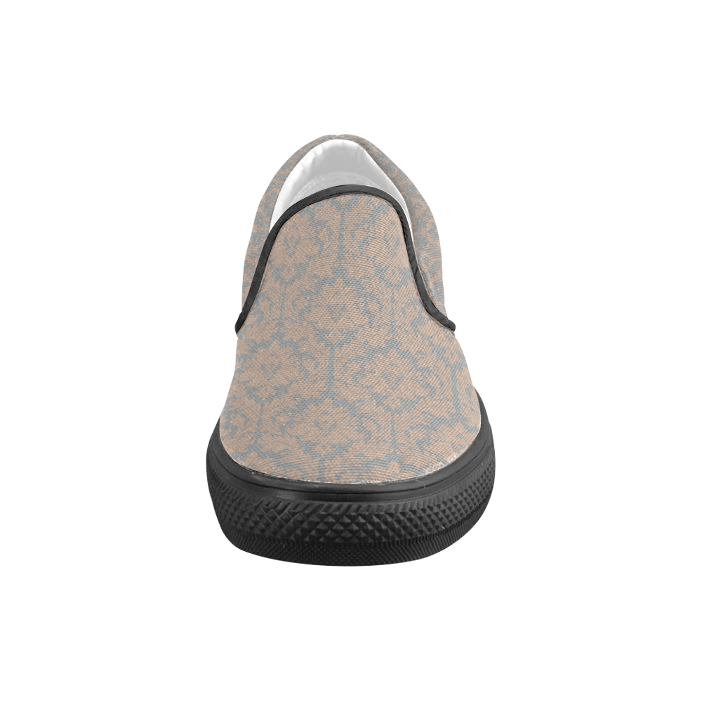 autumn fall colors beige grey damask Women's Unusual Slip-on Canvas Shoes (Model 019)