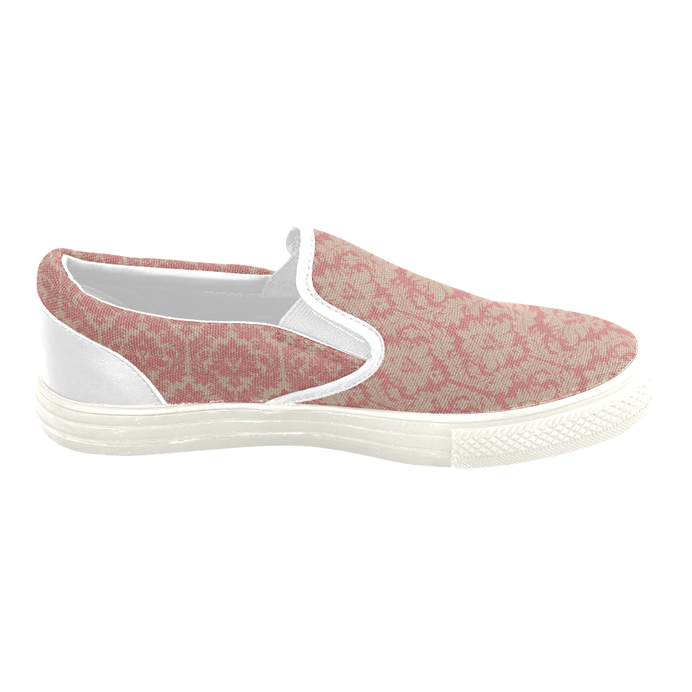 fall colors red pink beige damask Women's Unusual Slip-on Canvas Shoes (Model 019)