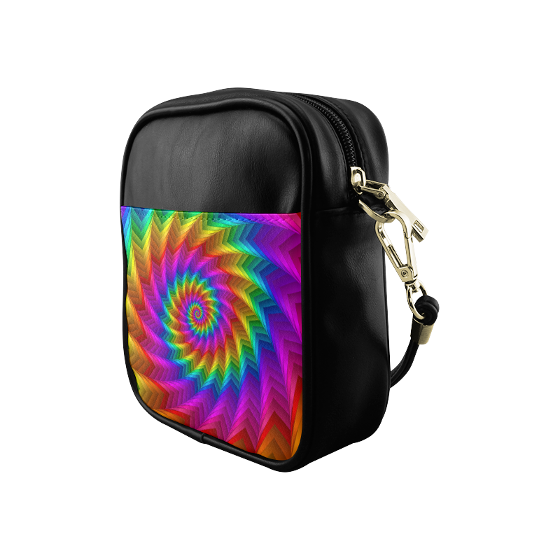 Psychedelic Rainbow Spiral Fractal Sling Bag (Model 1627)