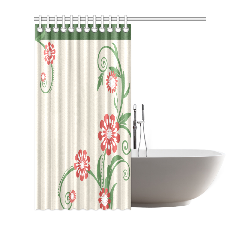 Simple Red and White Flowers Curling Leaves Shower Curtain 72"x72"