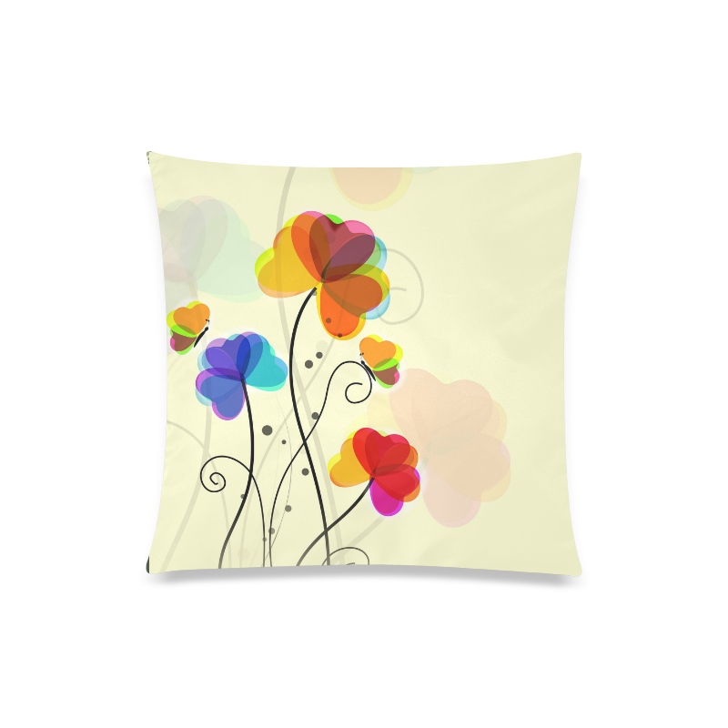 Rainbow Heart Petal Flowers on Soft Yellow Custom Zippered Pillow Case 20"x20"(Twin Sides)