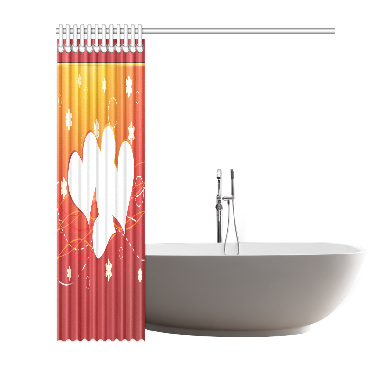 White Hearts Red to Gold Gradient Shower Curtain 72"x72"