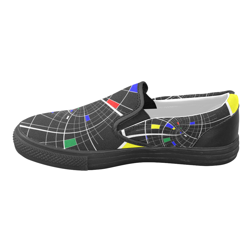 Swirl Grid with Colors Red Blue Green Yellow White Women's Unusual Slip-on Canvas Shoes (Model 019)