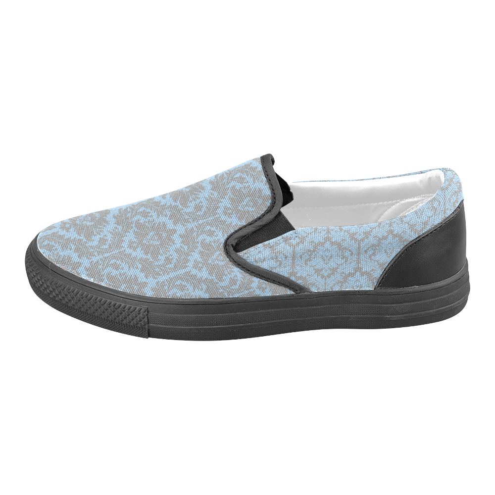 autumn fall colors grey blue damask Women's Unusual Slip-on Canvas Shoes (Model 019)