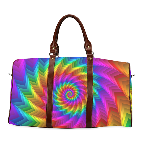 Psychedelic Rainbow Spiral Fractal Waterproof Travel Bag/Large (Model 1639)