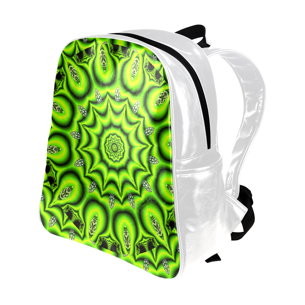 Spring Lime Green Garden Mandala, Abstract Spirals Multi-Pockets Backpack (Model 1636)