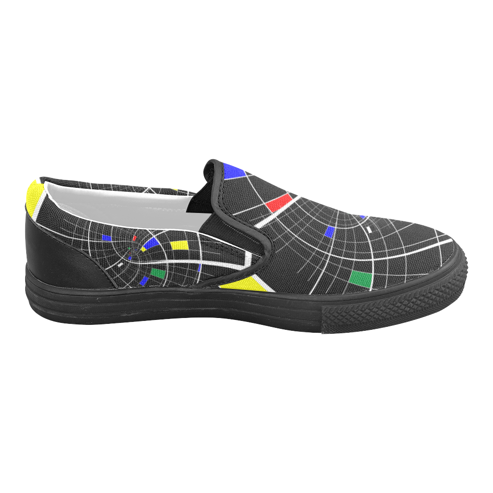 Swirl Grid with Colors Red Blue Green Yellow White Women's Unusual Slip-on Canvas Shoes (Model 019)