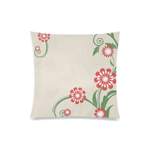 Simple Red and White Flowers Curling Leaves Custom Zippered Pillow Case 20"x20"(Twin Sides)