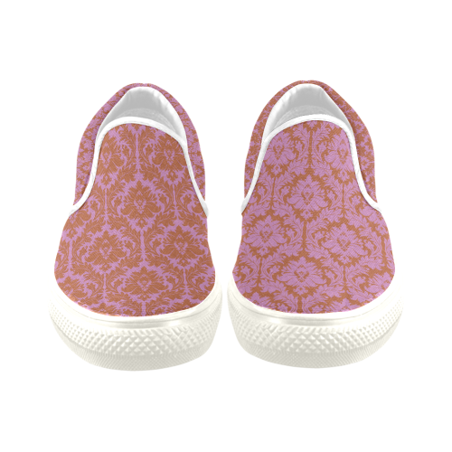 autumn fall colors pink red damask Women's Unusual Slip-on Canvas Shoes (Model 019)