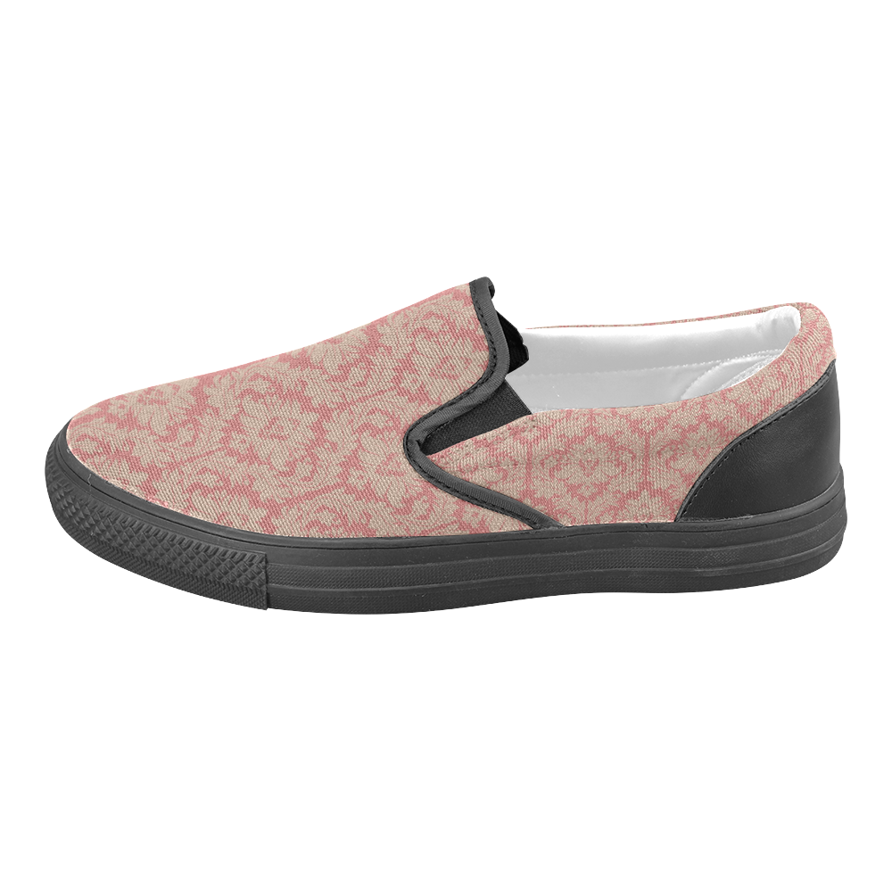 fall colors red pink beige damask Women's Unusual Slip-on Canvas Shoes (Model 019)