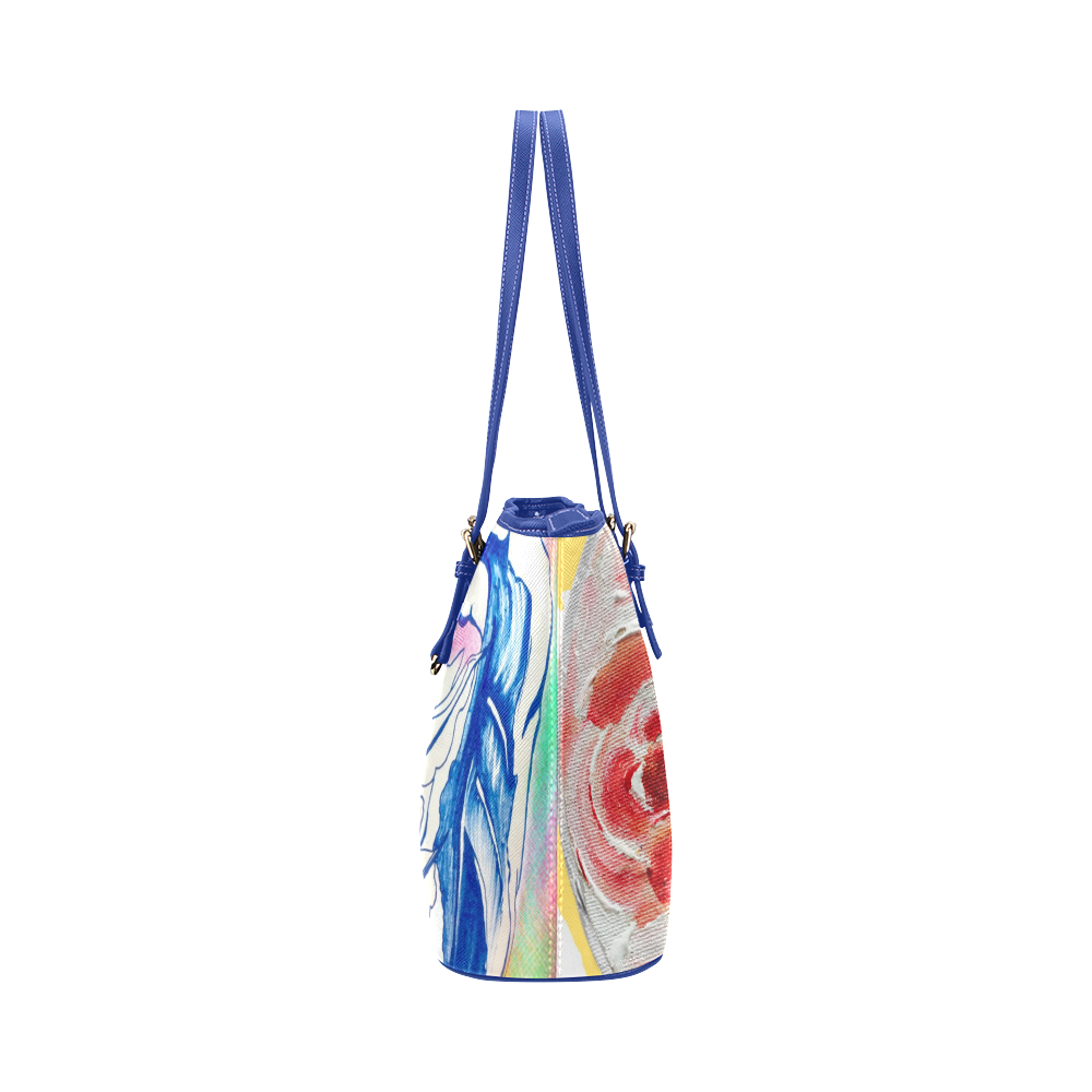 Blue Succulent Colorful Leather Tote Bag/Small (Model 1651)