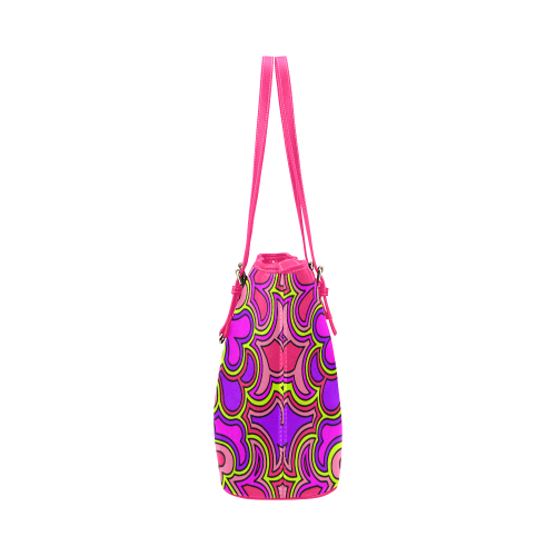Pink, Purple and Lime Zen Doodle by ArtformDesigns Leather Tote Bag/Large (Model 1651)