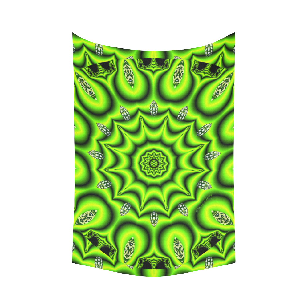 Spring Lime Green Garden Mandala, Abstract Spirals Cotton Linen Wall Tapestry 60"x 90"