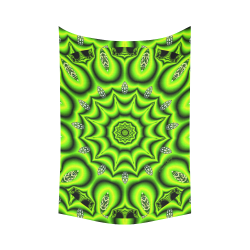 Spring Lime Green Garden Mandala, Abstract Spirals Cotton Linen Wall Tapestry 60"x 90"