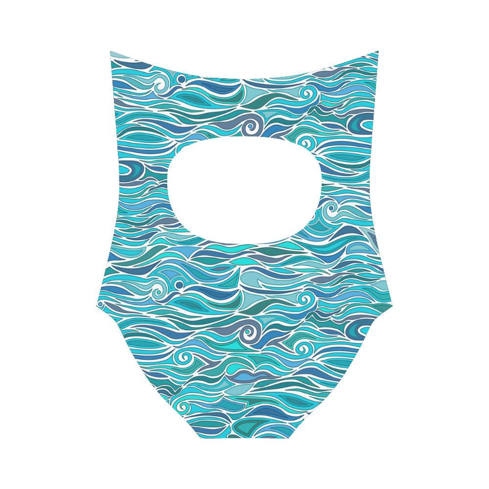 Ocean Waves Blue Abstract Doodle by ArtformDesigns Strap Swimsuit ( Model S05)