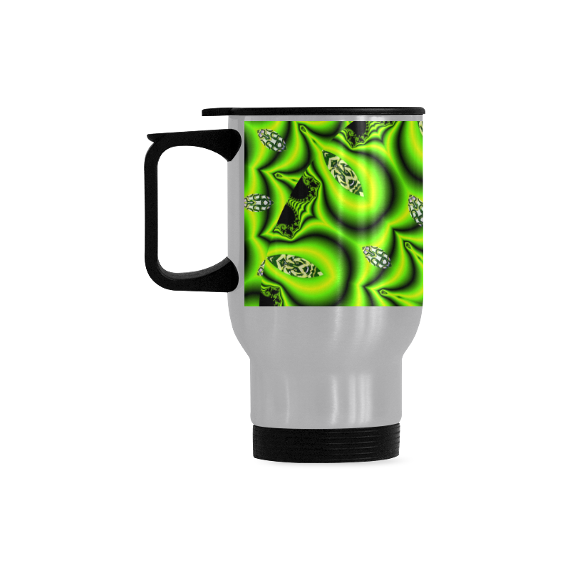 Spring Lime Green Garden Mandala, Abstract Spirals Travel Mug (Silver) (14 Oz)