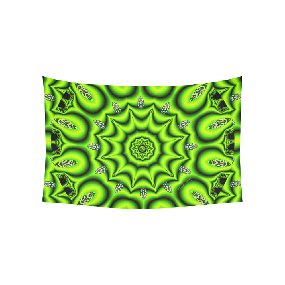 Spring Lime Green Garden Mandala, Abstract Spirals Cotton Linen Wall Tapestry 60"x 40"