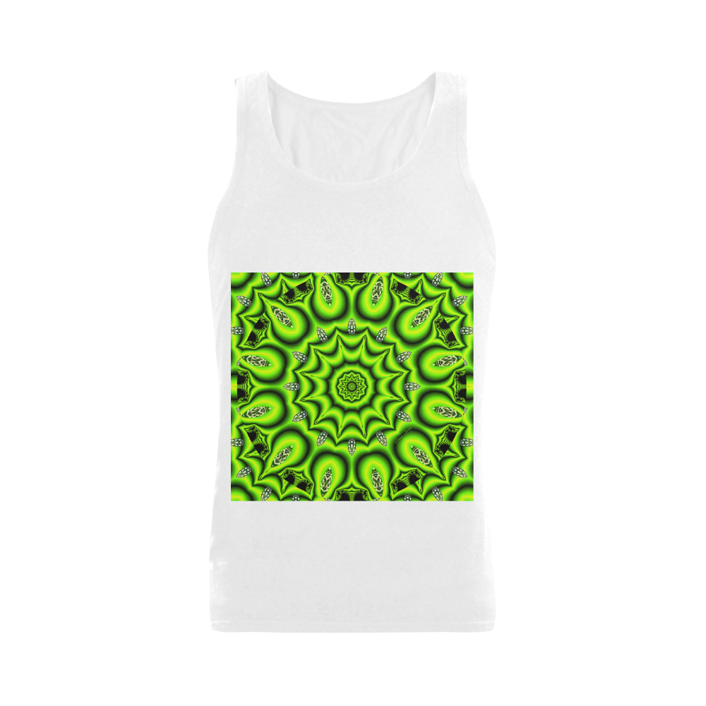 Spring Lime Green Garden Mandala, Abstract Spirals Plus-size Men's Shoulder-Free Tank Top (Model T33)