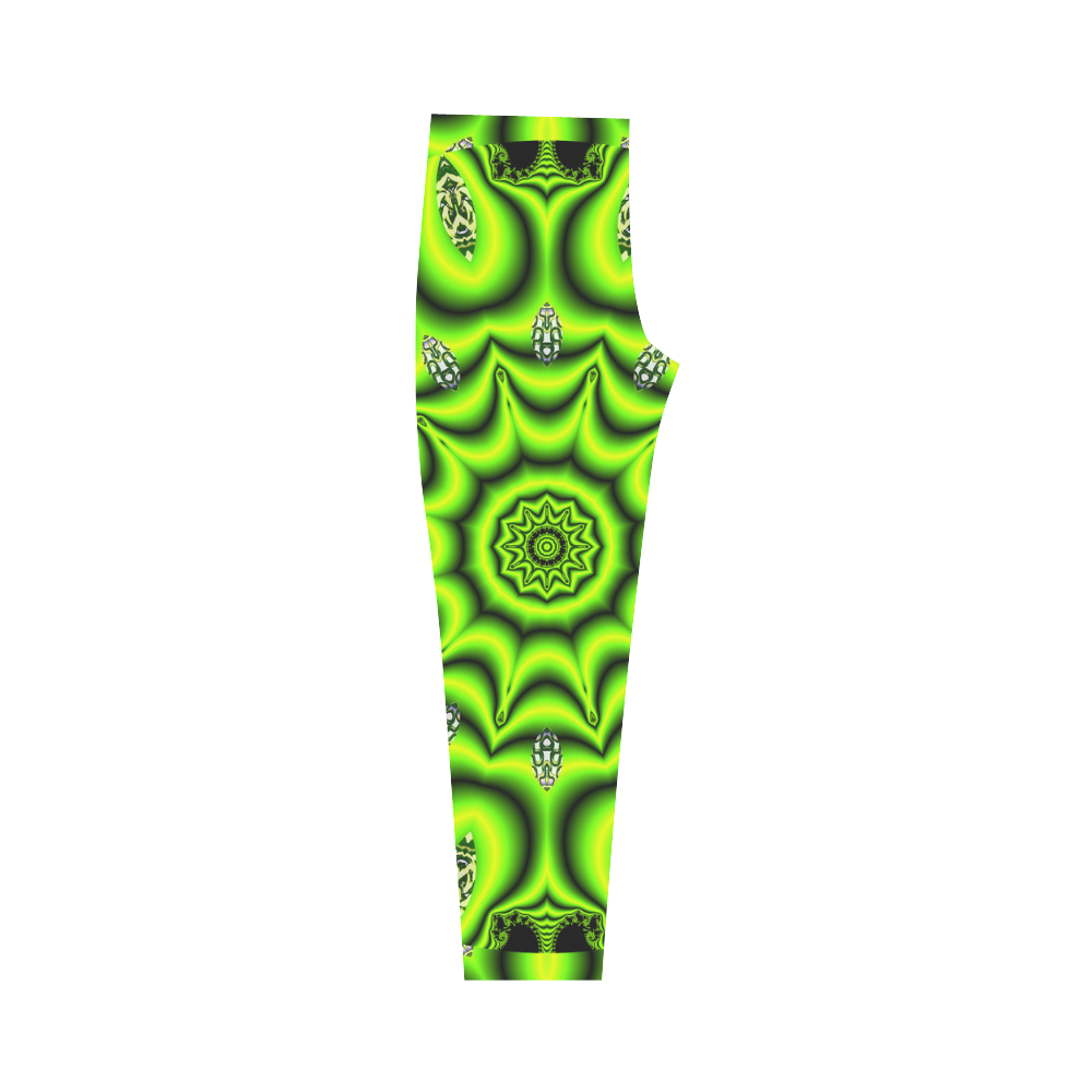 Spring Lime Green Garden Mandala, Abstract Spirals Capri Legging (Model L02)
