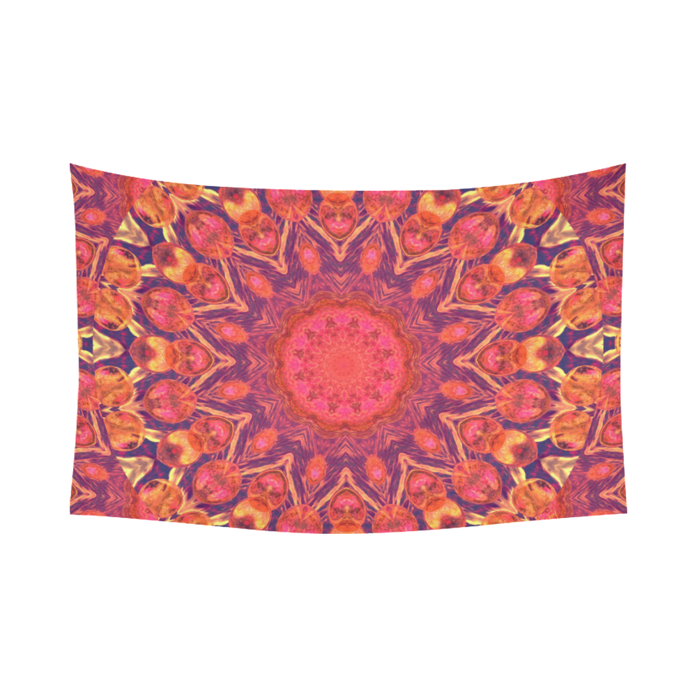 Sunburst, Abstract Peach Cream Orange Star Quilt Cotton Linen Wall Tapestry 90"x 60"