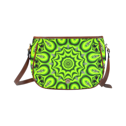 Spring Lime Green Garden Mandala, Abstract Spirals Saddle Bag/Large (Model 1649)