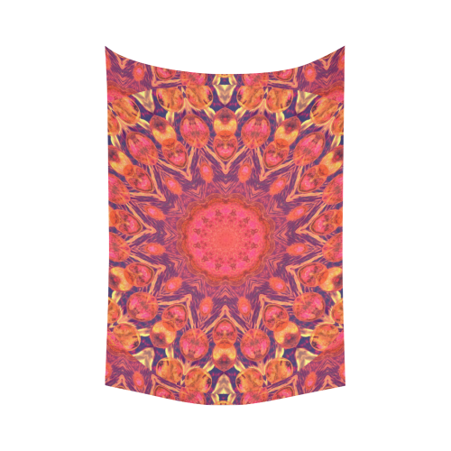 Sunburst, Abstract Peach Cream Orange Star Quilt Cotton Linen Wall Tapestry 90"x 60"