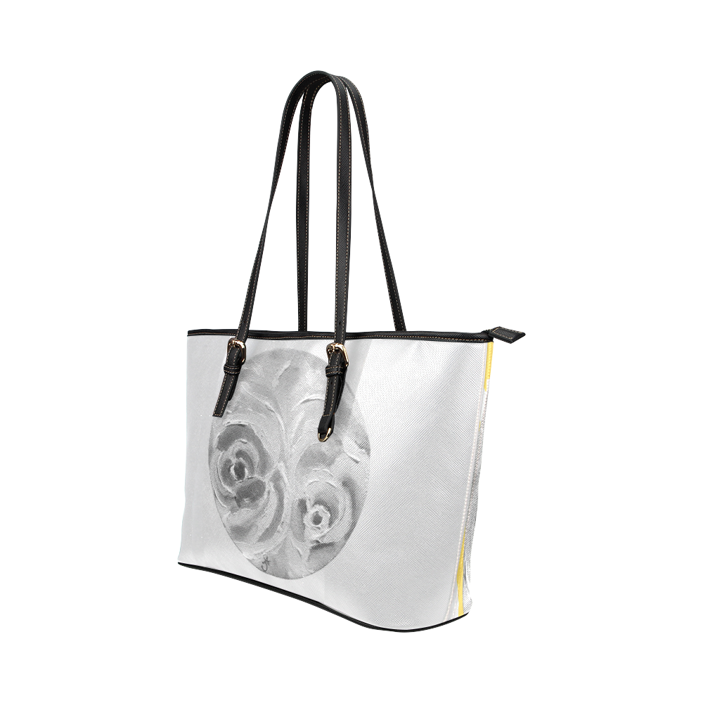 peach plum roses BnW Leather Tote Bag/Small (Model 1651)