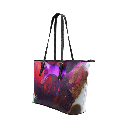 Purple Poppies Flowers Leather Tote Bag/Small (Model 1651)