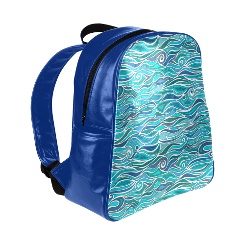 Ocean Waves Blue Abstract Doodle by ArtformDesigns Multi-Pockets Backpack (Model 1636)
