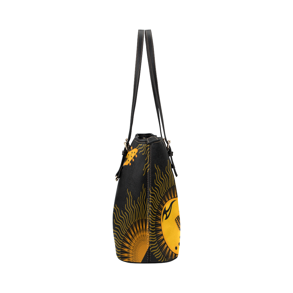 Tribal Sun Guitar by ArtformDesigns Leather Tote Bag/Small (Model 1651)