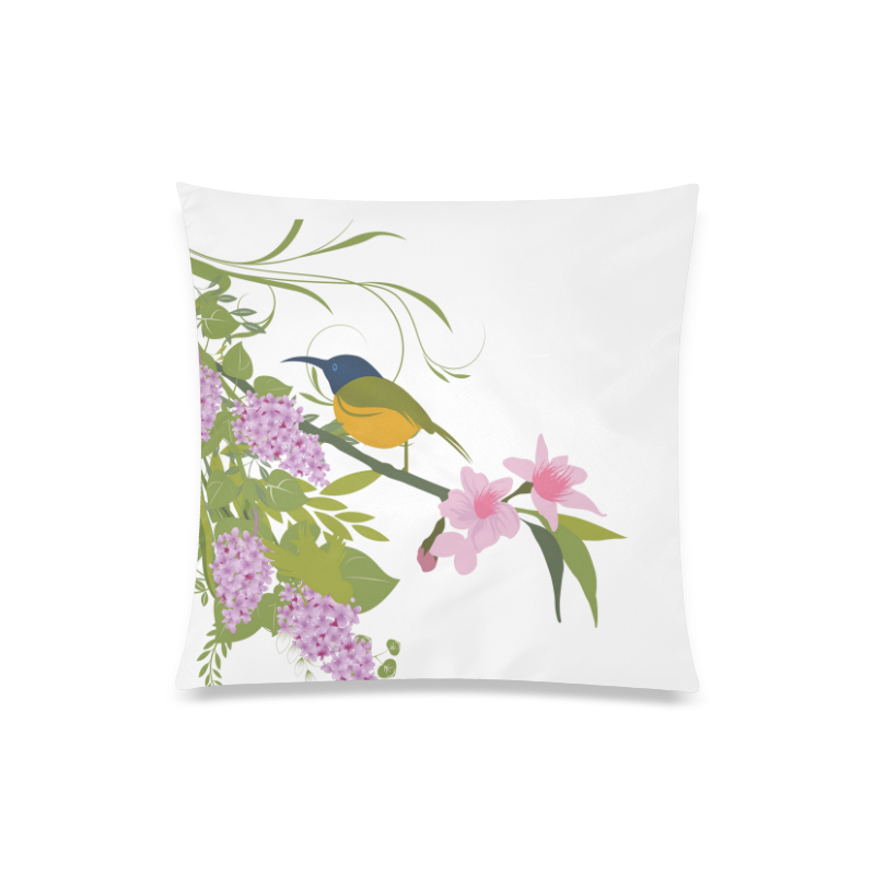 Long Beaked Bird in Flowers Custom Zippered Pillow Case 20"x20"(Twin Sides)
